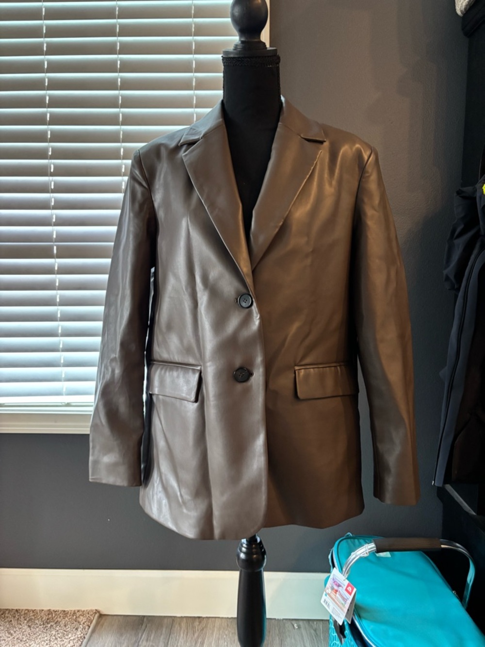 Carra Faux Brown Leather Blazer Jacket - Women's Tailored Coat